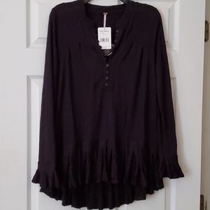 Free people black ruffle long sleeve